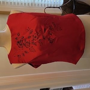 Giorgio Fiorlini Collection redsatin black floral bead sleeveless top 11/12 New…